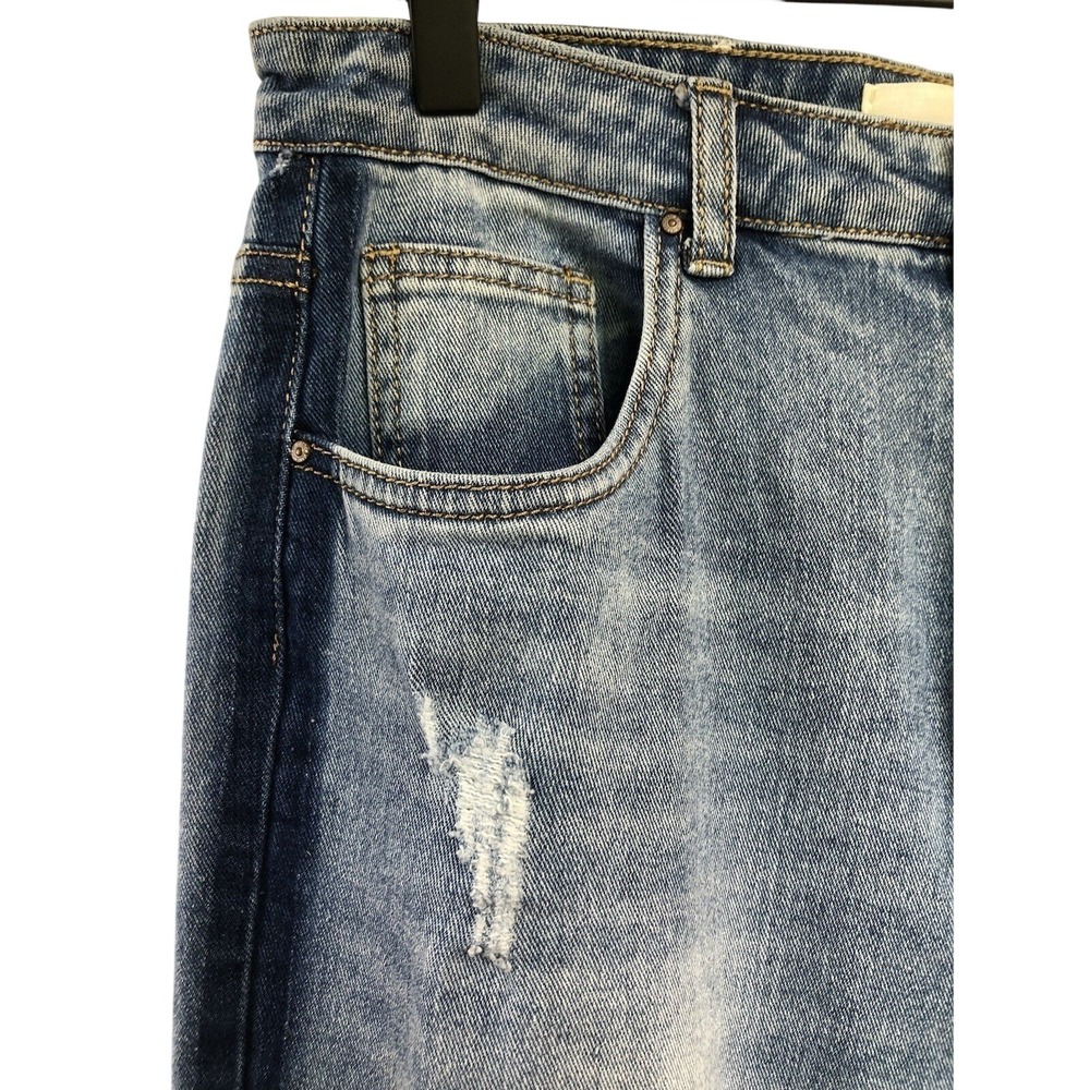 Queen‎ Of Hearts Women's Raw Hem Tuxedo Stripe Jeans Size L Distressed Cotton